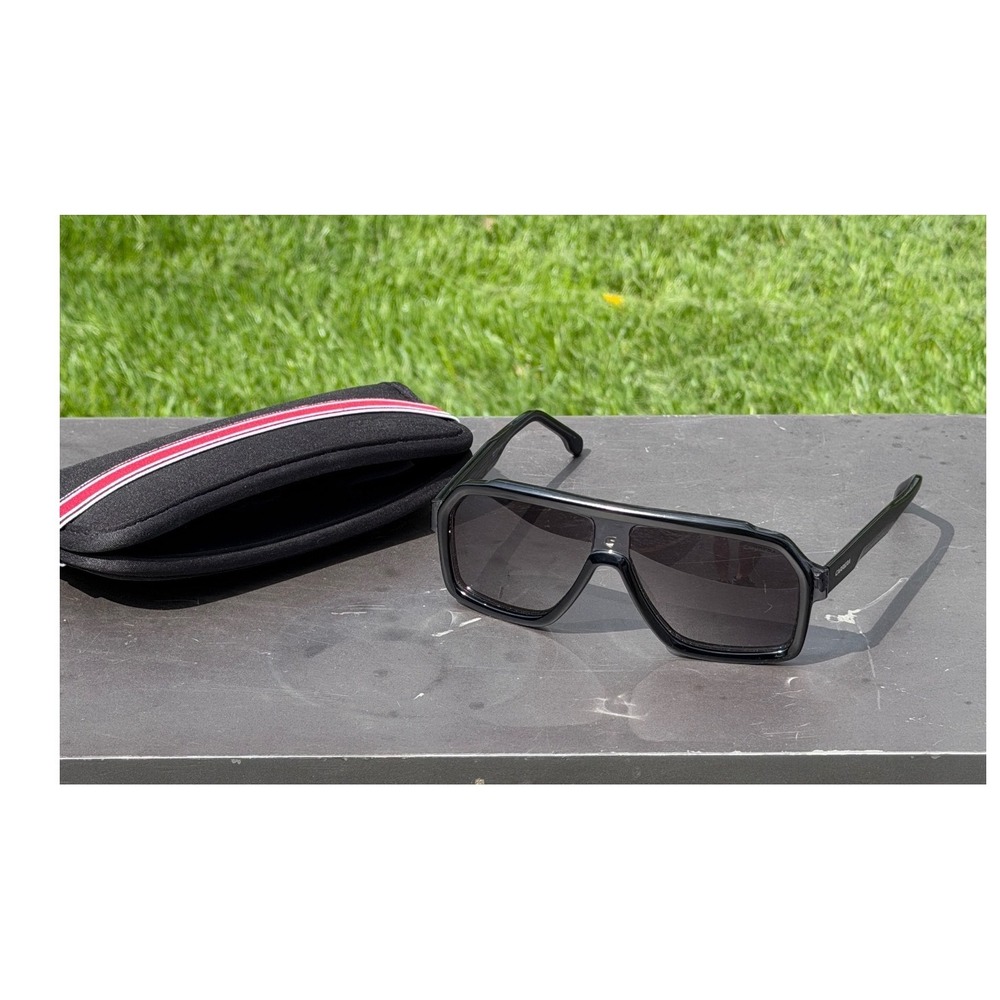 Carrera Black Navigator Sunglasses with Branded Soft Case Flat Top Sporty Style